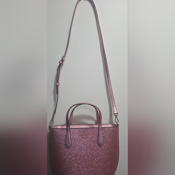 Kate Spade Sparkling Pink Glitter Tote Bag With Detachabble Strap For Crossbody - Picture 5 of 9
